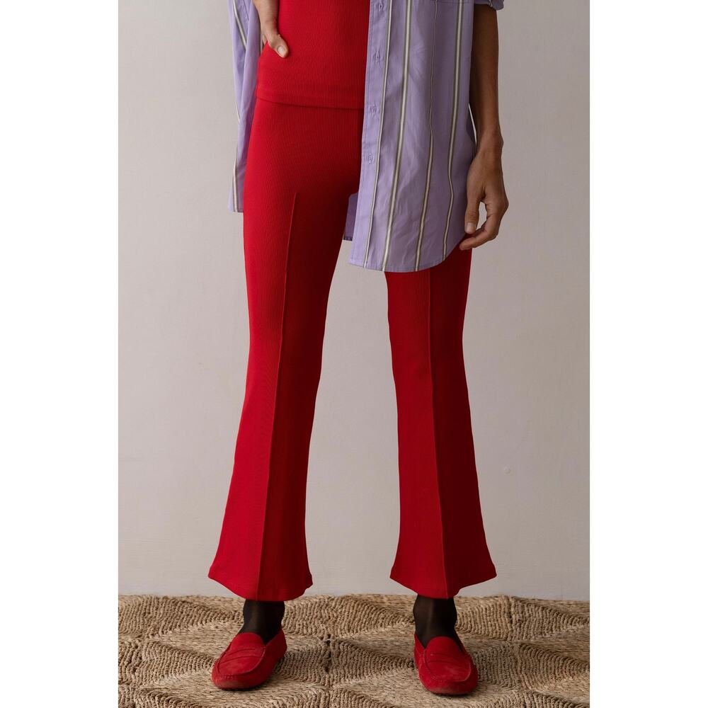 NWT Donni the Rib Kick Flare Pant in Bell Pepper Sz XXS Red Stretch Cropped